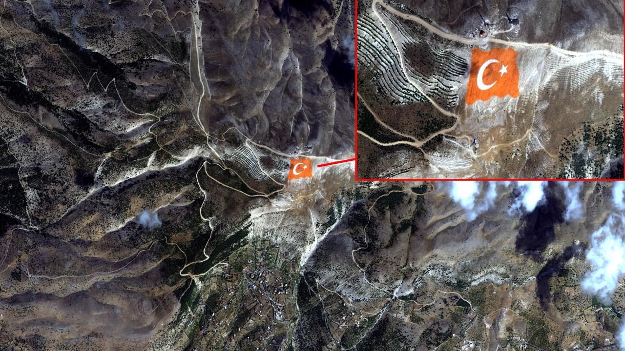 Ahır Dağı zirvesine işlenen Türk bayrağı Göktürk-1 ile uzaydan görüntülendi