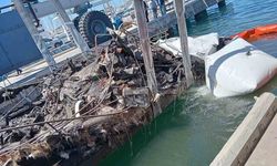 Bodrum'da Yanan Motoryatların Enkazları Denizden Kaldırılıyor