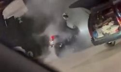 Bursa'da Akaryakıt İstasyonunda Tehlikeli Lastik Yakma Anları