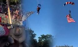 California'daki Rodeo Gösterisinde Paraşütçü Tribüne Düştü