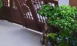 Devrilen kapının altında kalan kadın bitkinin yardımıyla kurtuldu