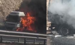 Gaziantep'te seyir halindeki tır alevlere teslim oldu