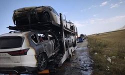 Ağrı'da otomobil taşıyan tırın dorsesinde çıkan yangın kontrol altına alındı