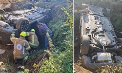 Bursa İnegöl'de otomobil dere yatağına devrildi: 5 kişi yaralandı