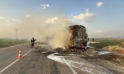 Osmaniye Kadirli'de Anız Yangını Saman Yüklü Tıra Sıçradı