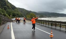 Zonguldak'ta Alaplı-Akçakoca yolunda heyelan nedeniyle ulaşım aksadı