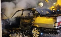 Bodrum'da tek taraflı kazada otomobilin motor kısmı yandı