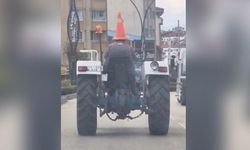 Bolu'da traktör sürücüsünün başına duba takması dikkat çekti