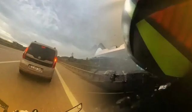 Bursa'da Motosiklet Sürücüsü Aracın İçine Girdi!