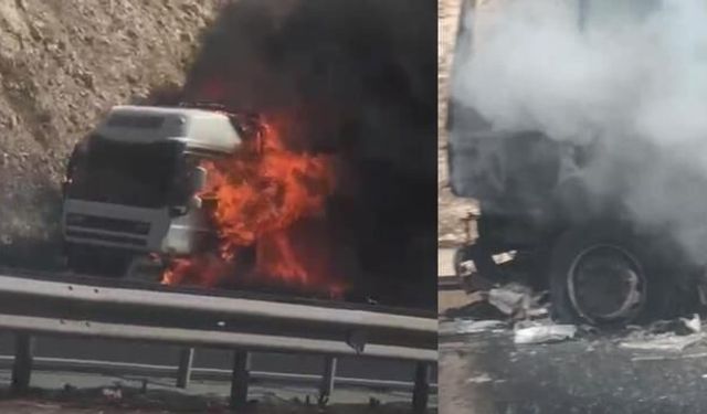 Gaziantep'te seyir halindeki tır alevlere teslim oldu