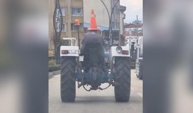 Bolu'da traktör sürücüsünün başına duba takması dikkat çekti