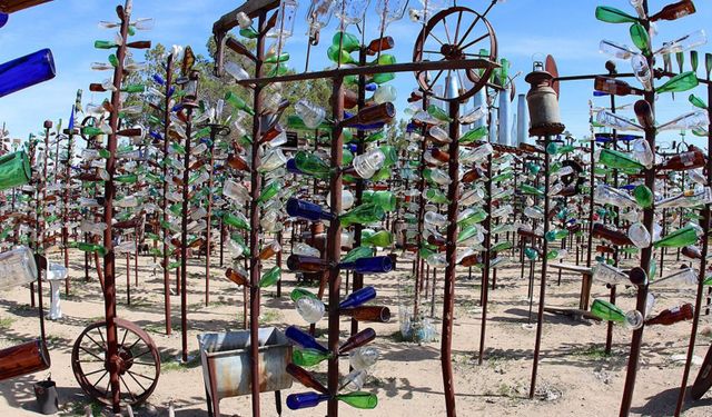 Mojave Çölü'nde 200'den Fazla Metal Ağaç ve Binlerce Cam Şişe Sergileniyor