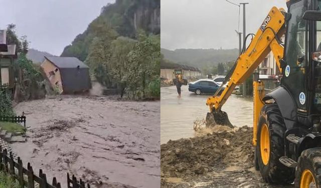 Sakarya'da sağanak sonrası dere taştı, iki katlı villa yıkıldı