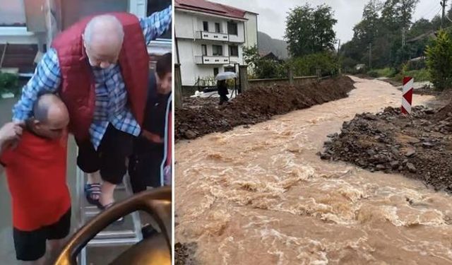 Sakarya'da selde mahsur kalan 80 yaşındaki adam itfaiyenin merdivenli müdahalesiyle kurtarıldı