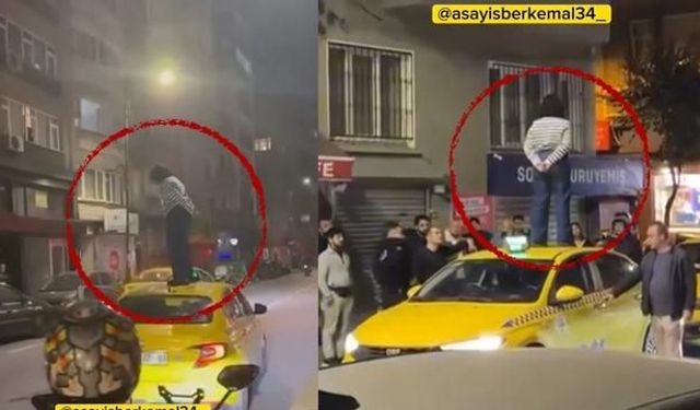 Şişli'de Kadın Taksinin Üzerinde Dakikalarca Kaldı
