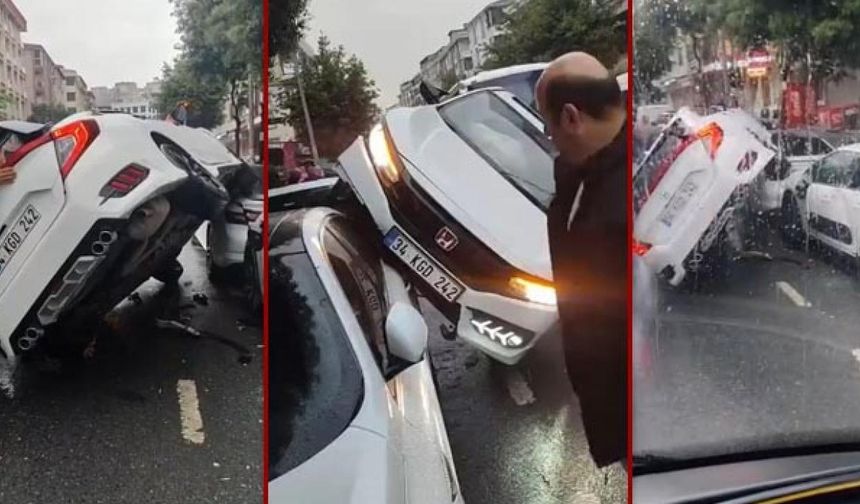 Esenyurt'ta ilginç kaza! İki lastiği üzerinde yan durdu