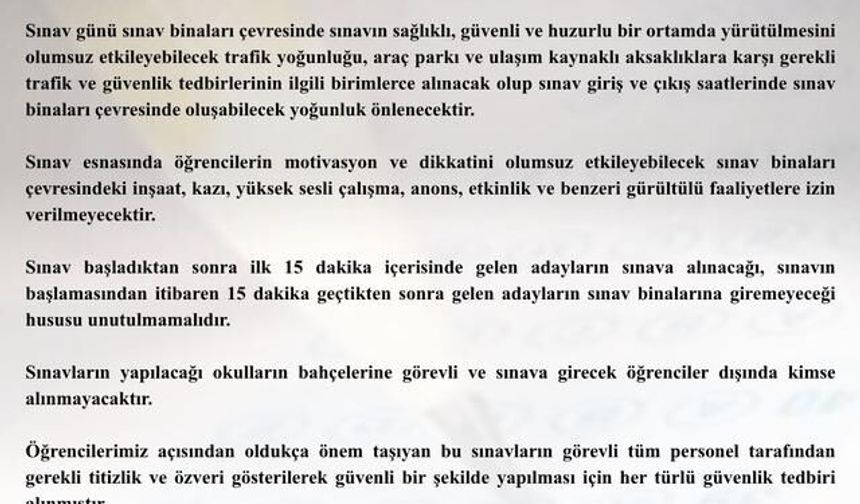 Tekirdağ'da LGS Sınav Saatlerinde Gürültü ve Trafik Önlemleri Artırıldı