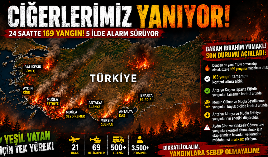 Ciğerlerimiz Yanıyor: Türkiye 24 Saatte 169 Yangınla Mücadele Etti! 5 İlde Alarm Sürüyor