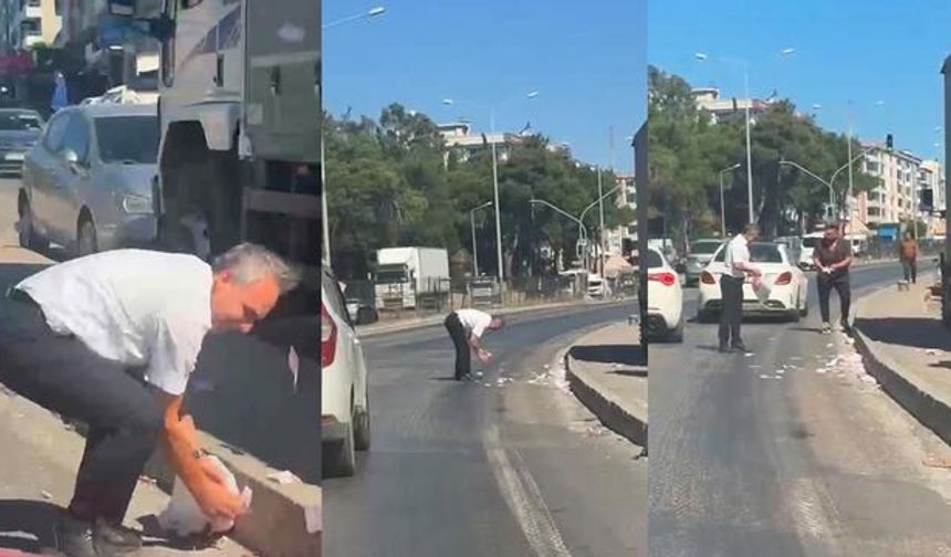 İzmir Torbalı'da Yola Saçılan Paralar Trafiği Kilitledi