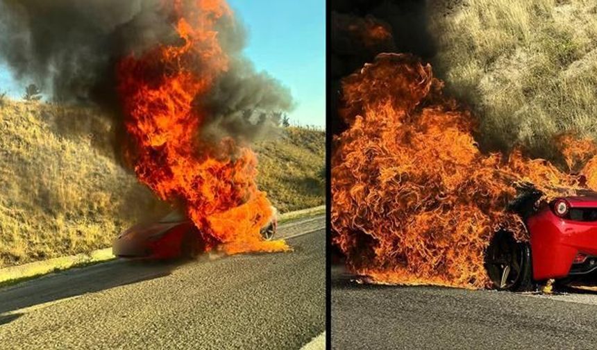 Ankara'da Seyir Halindeki Lüks Spor Otomobil Alev Alev Yandı