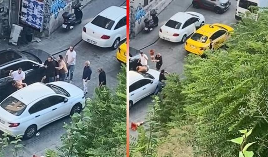 Beyoğlu'nda yarı çıplak şahsın motosiklet ve otomobil üzerine atlaması olay yarattı