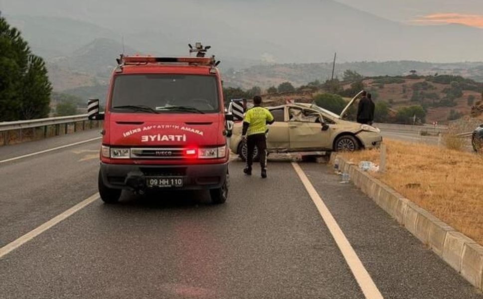 Çine'de otomobil refüje çarparak takla attı: 4 kişi yaralandı